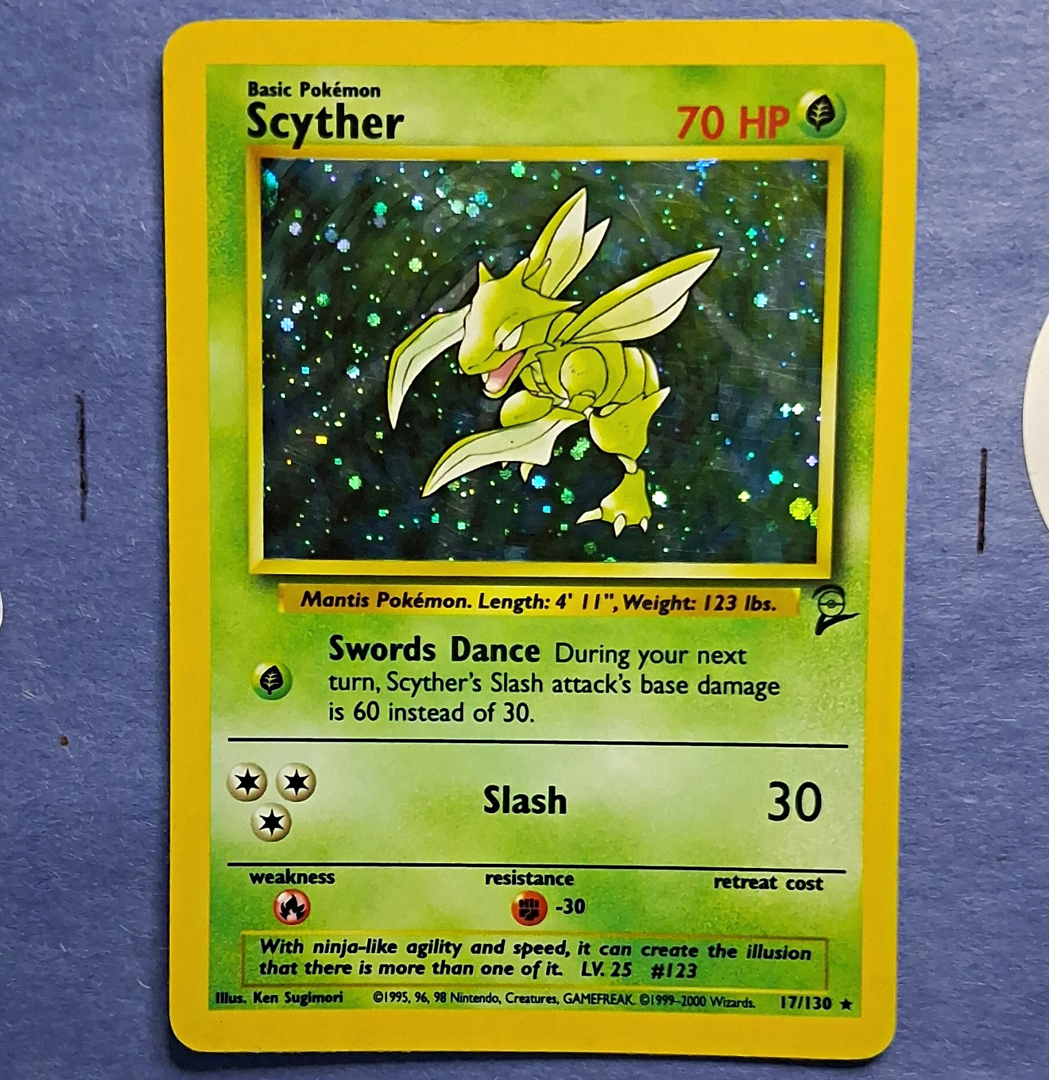 Pokemon TCG Scyther 10/64 2000 Base Set 2 Holo Rare Eng 70HP Pokemon TCG Scyther 10/64 2000 Base Set 2 Holo Rare Eng 70HP