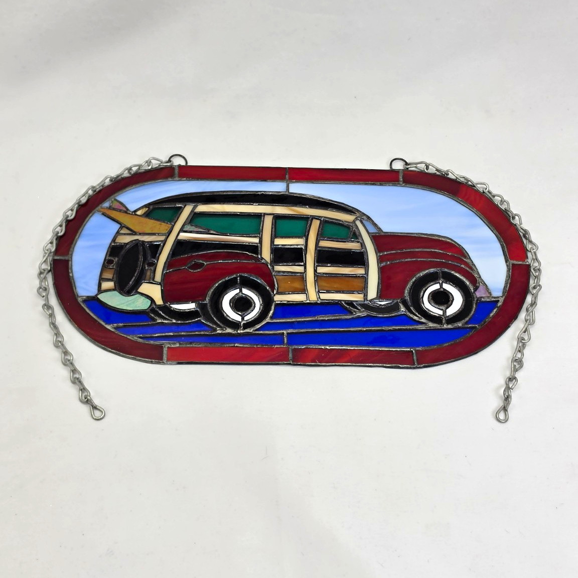 Vintage Stained Glass Woodie Wagon Suncatcher / Hanging Panel – Surf Culture