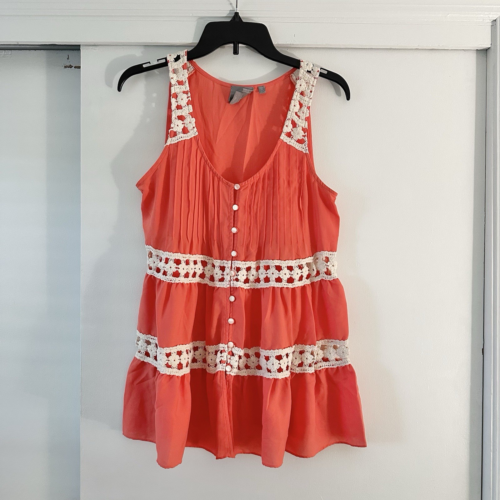 Anthropologie Vanessa Virginia Coral Crochet Tank Women’s Size 2 EUC