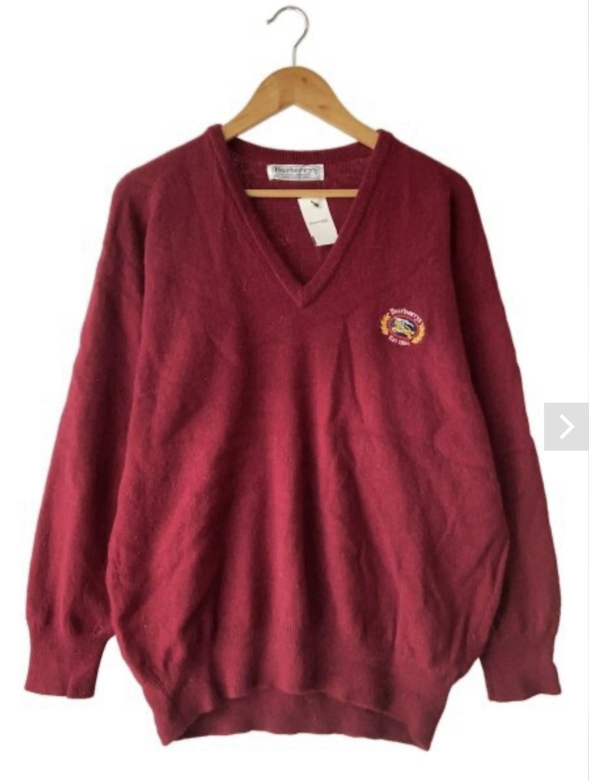 Vintage Burberrys Pre-1999 Label Lambswool V-Neck Sweater Made In Scotland XL