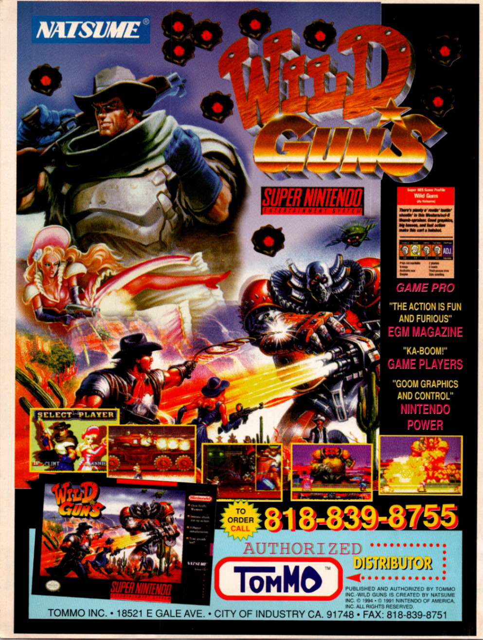 Natsume Wild Guns Super Nintendo SNES Vintage 1994 Magazine Print Ad