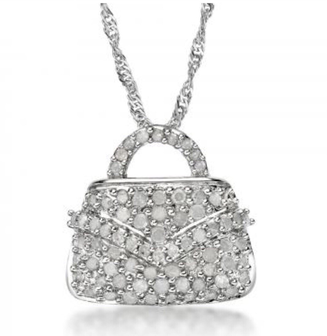 Stunning Womens 14K White Gold Finish Diamonds 18 Inch  Necklace
