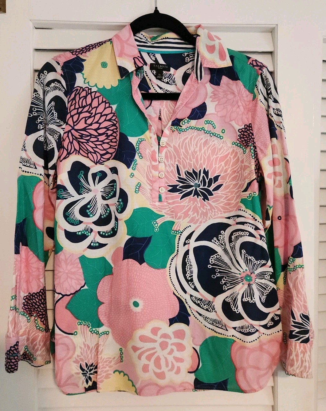 Talbots Floral Popover Blouse, Size Small Petite 