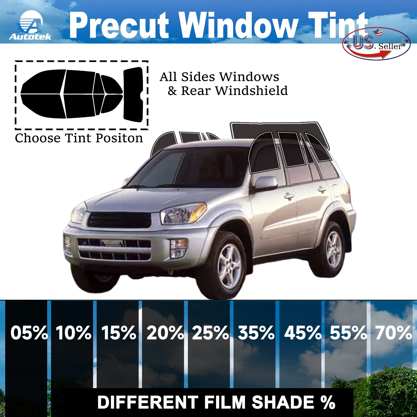 PreCut Window Film Any Shade % VLT For Toyota RAV4 2001-2005 Tinting Films