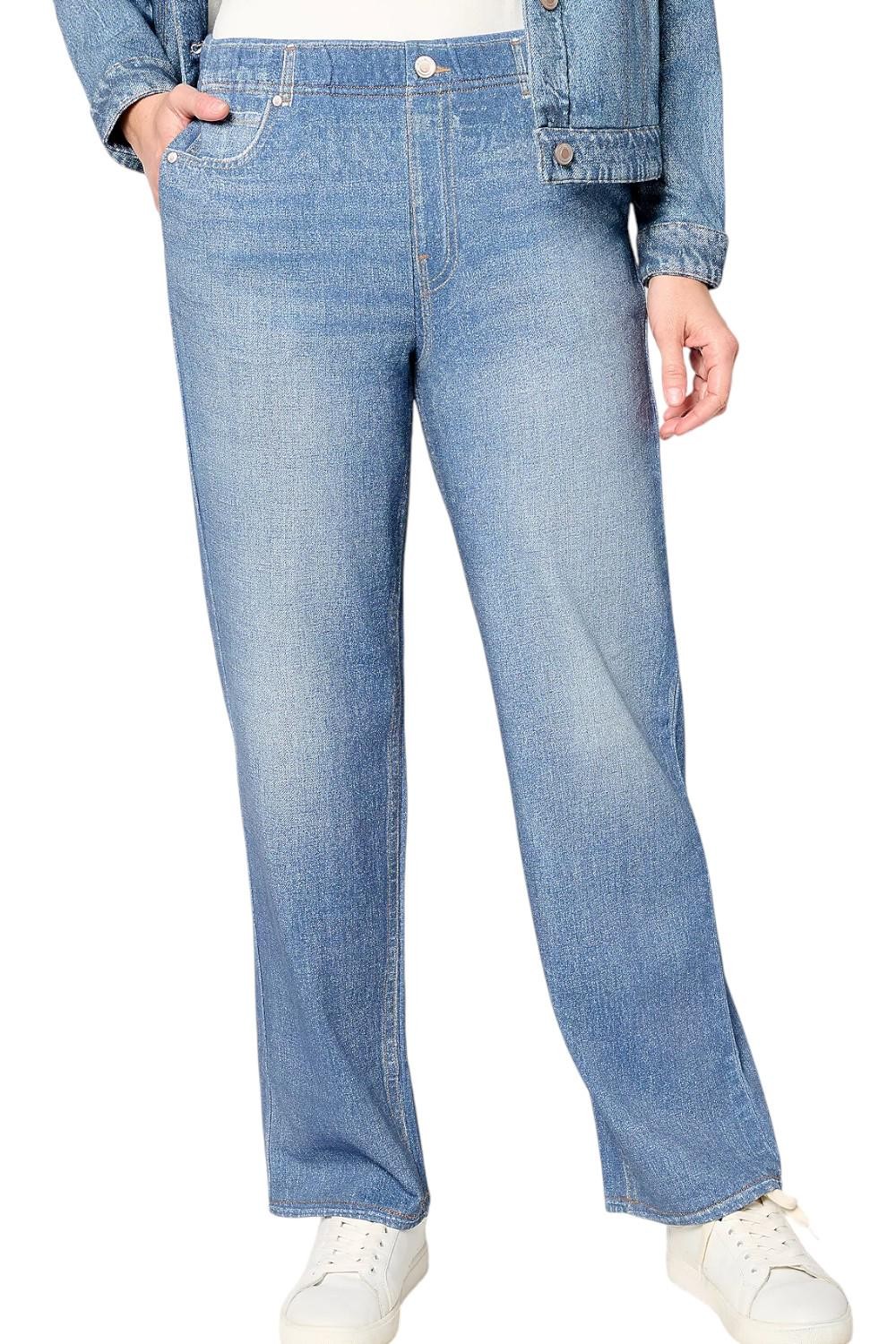 AnyBody Women's Printed Denim French Terry Sweatpant Jean Indigo Wash AnyBody Women's Printed Denim French Terry Sweatpant Jean Indigo Wash