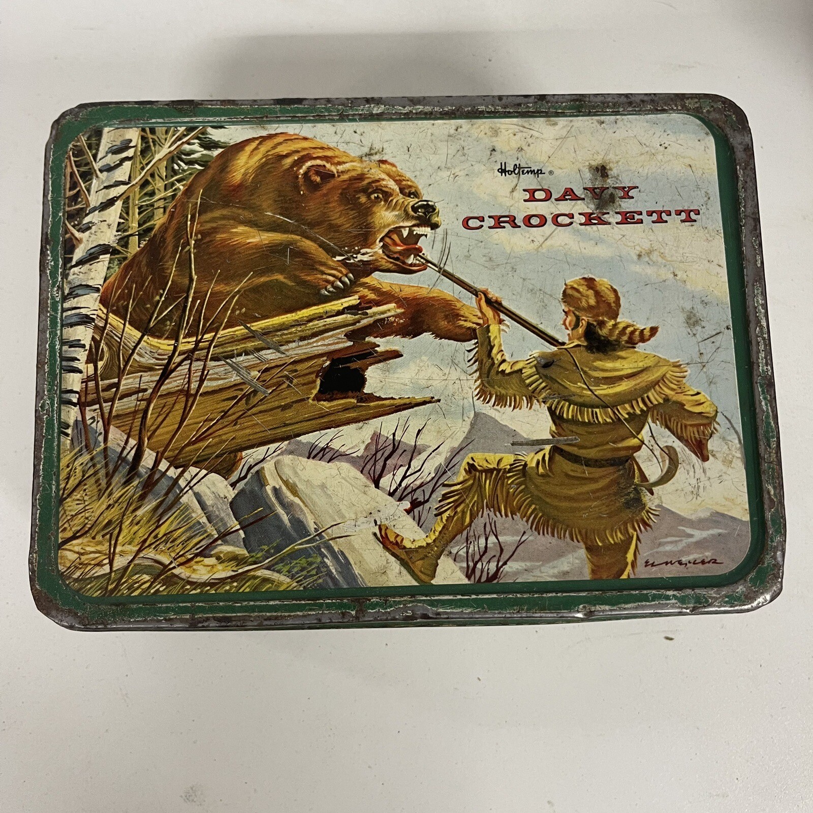 RARE VINTAGE 1955 DAVY CROCKETT METAL HOLTEMP USA LUNCHBOX NO THERMOS BL RARE VINTAGE 1955 DAVY CROCKETT METAL HOLTEMP USA LUNCHBOX NO THERMOS BL