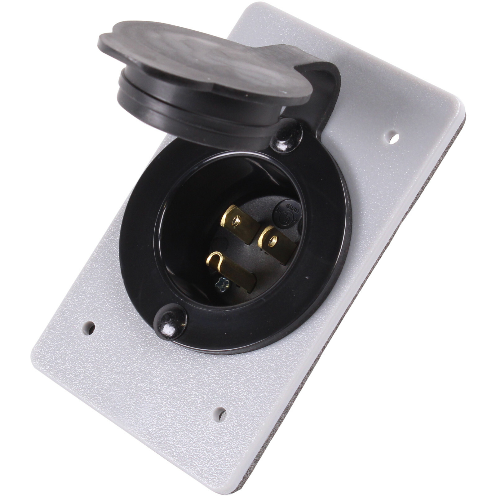 HJP-5278-CWP 15 Amp, 125 Volt, Power Inlet Straight Blade Grounding, Black/Gray