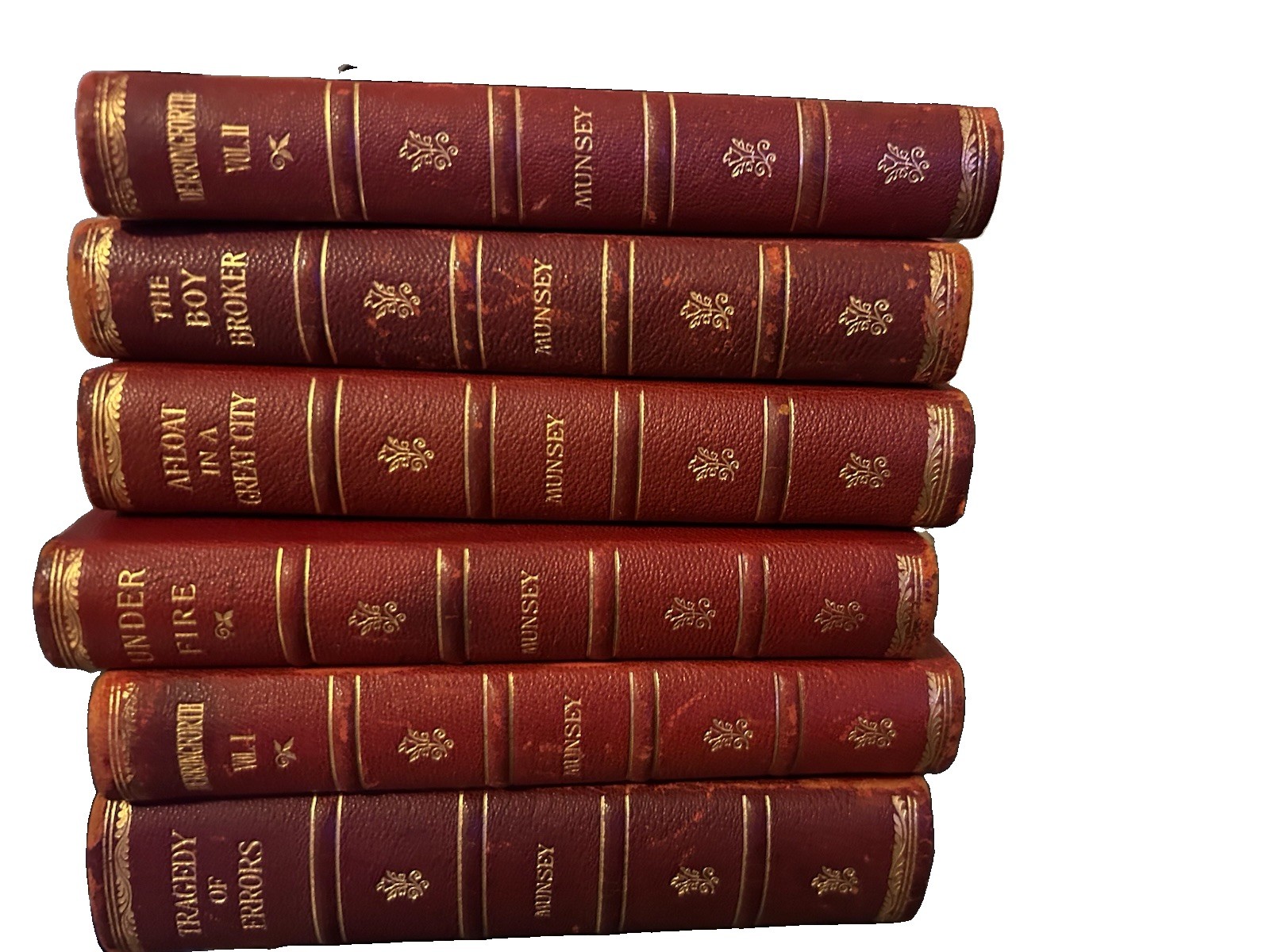 Frank A Munsey 6 Antique Books Red Leather Gilt Binding Vintage Collection