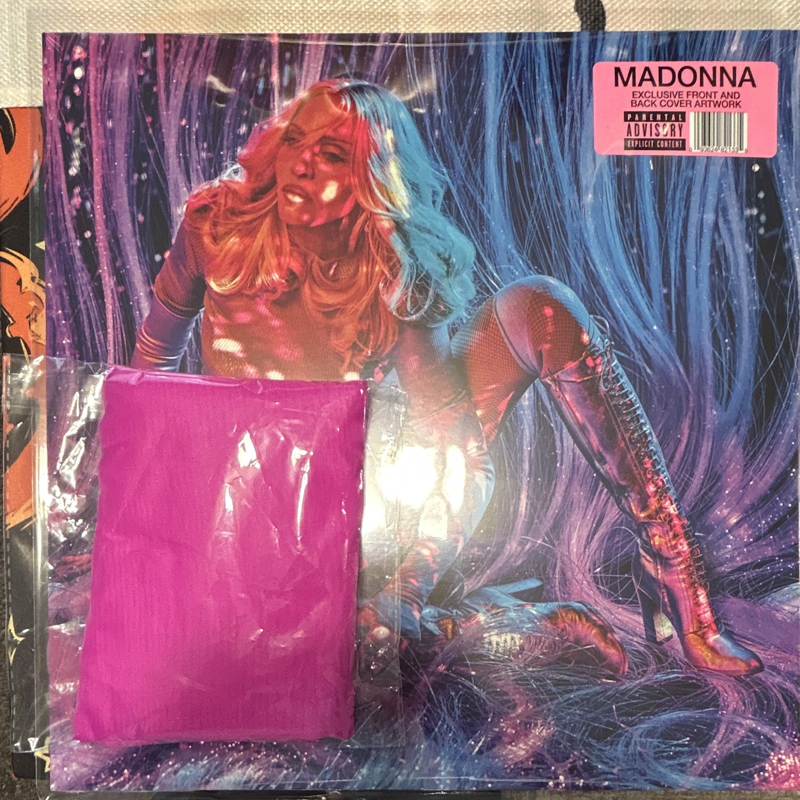 Madonna Picture Disc Vinyl Record, & LA pop up shop pink veil both sealed Madonna Picture Disc Vinyl Record, & LA pop up shop pink veil both sealed