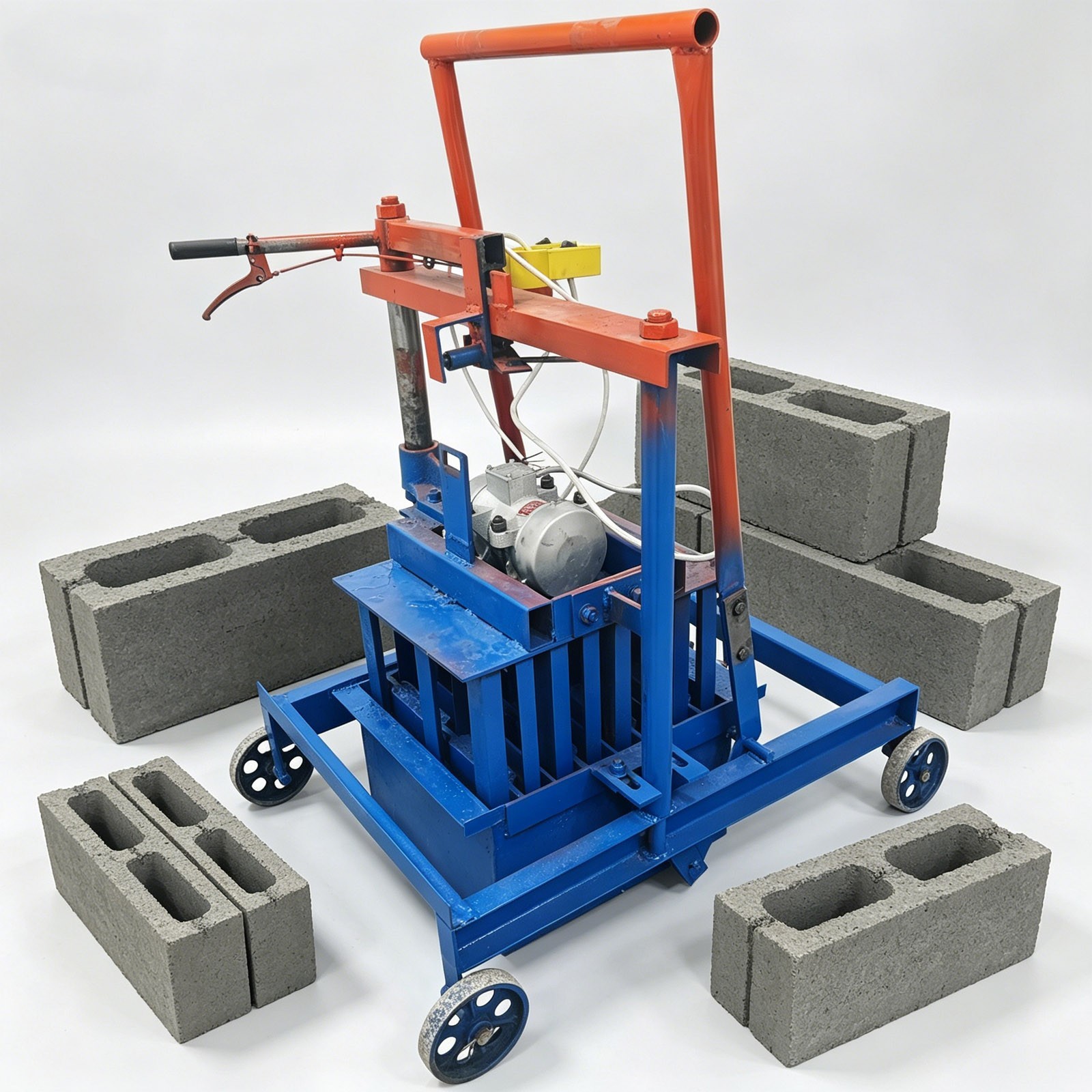 220V Hand-propelled Soil Block Maker 4pcs/time H4 Hollow Brick Molding Machine