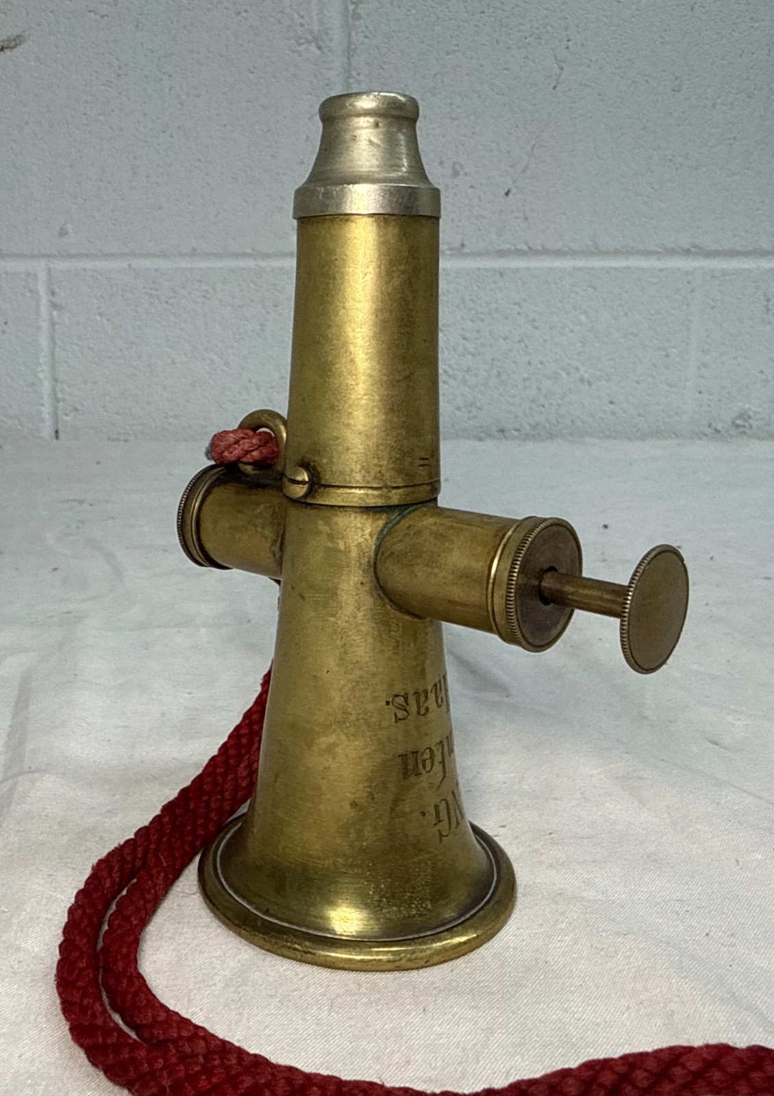 Rare antique 19th century German engraved brass silver signal horn trumpet Rare antique 19th century German engraved brass silver signal horn trumpet