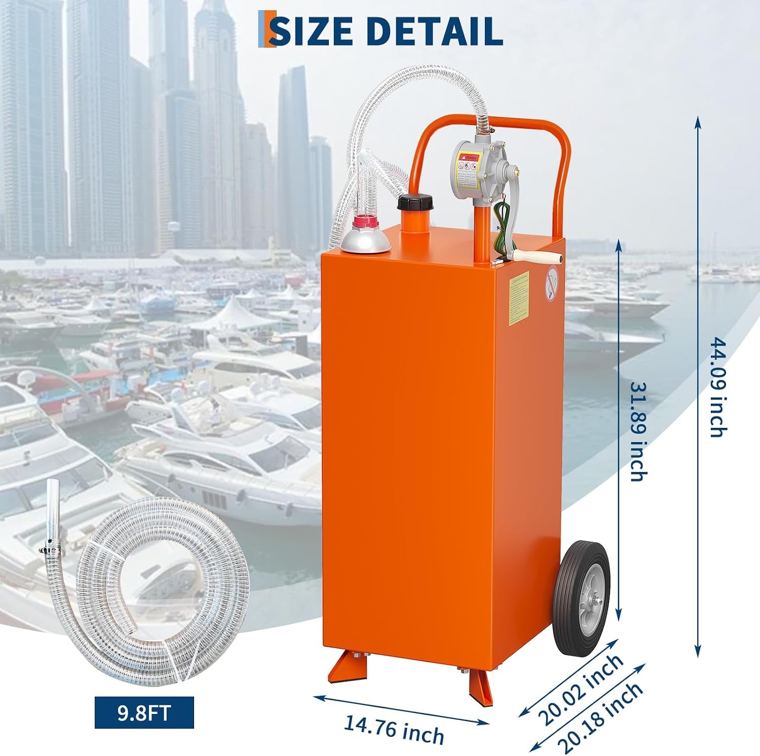 30/35/40/45 Gallon Fuel Gas Caddy Portable Storage Tank with Manual Pump Wheels 30/35/40/45 Gallon Fuel Gas Caddy Portable Storage Tank with Manual Pump Wheels