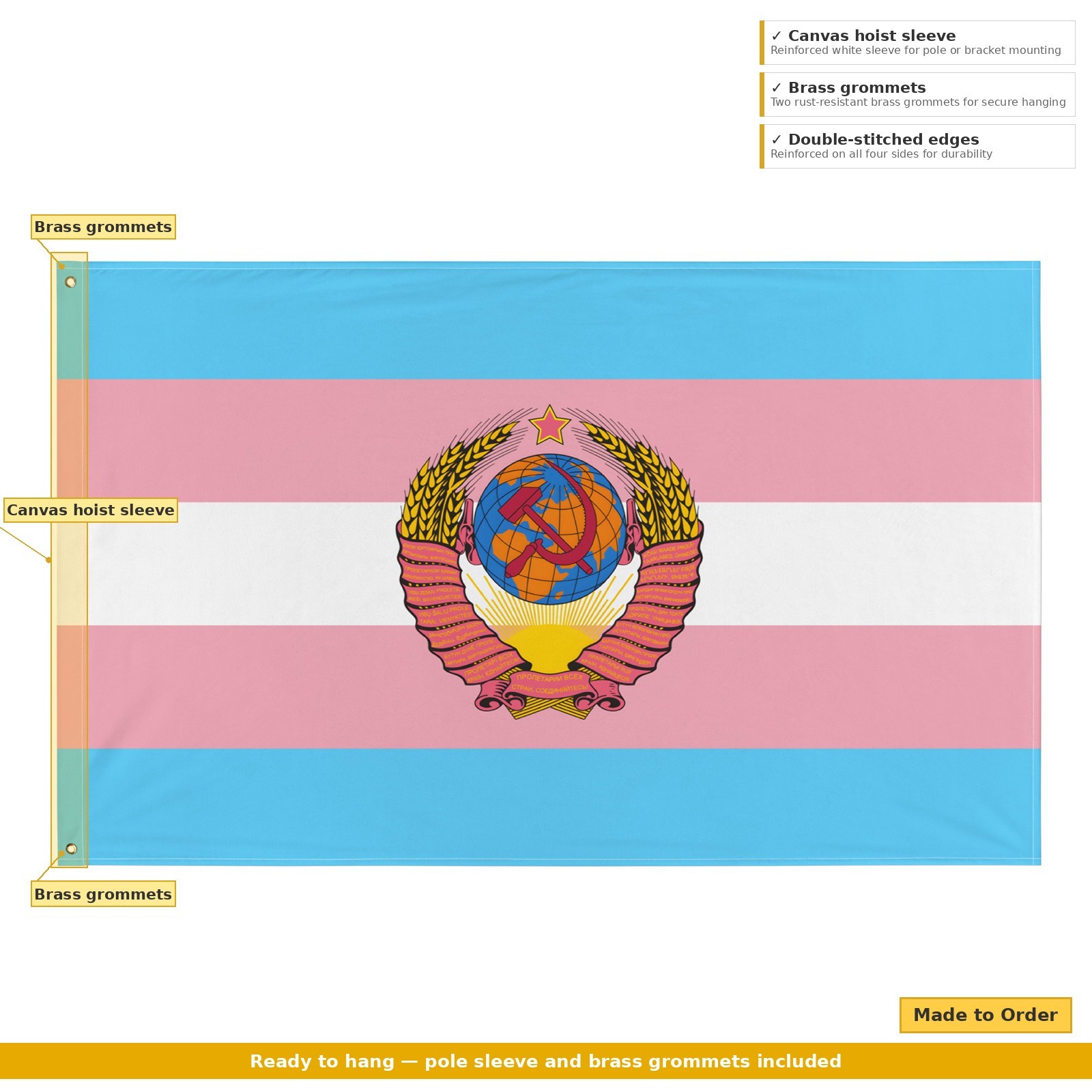Trans Transgender Pride Soviet Flag 3x5 ft | LGBTQ+ Socialist Symbol