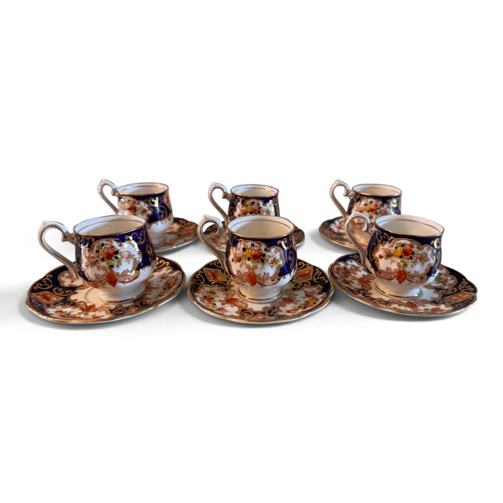 Antique Royal Albert Crown China Demitasse Cup & Saucer Derby Imari 1920\'s Set 6