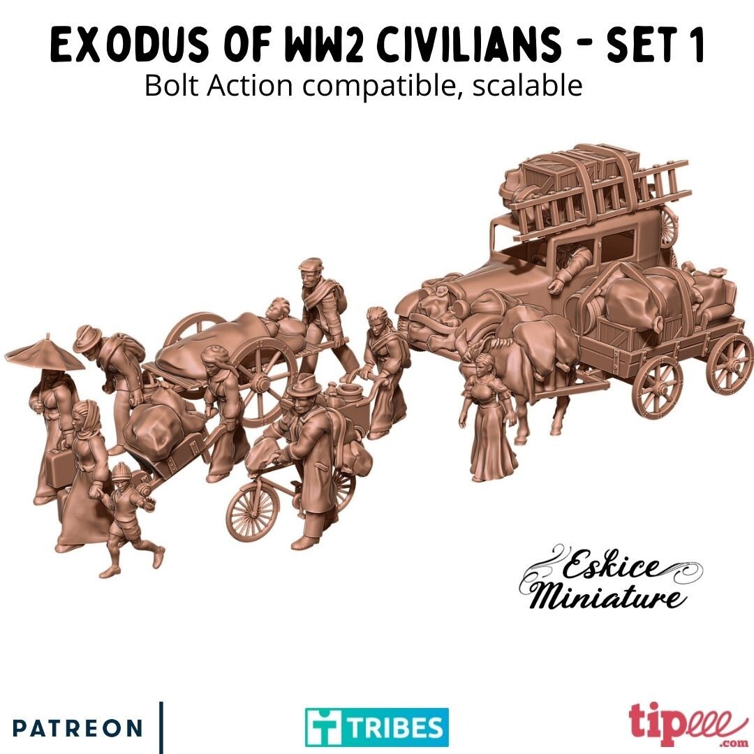 Eskice Miniatures WW2 Civilian Refugees Exodus WWII Diorama Bolt Action 15 28mm