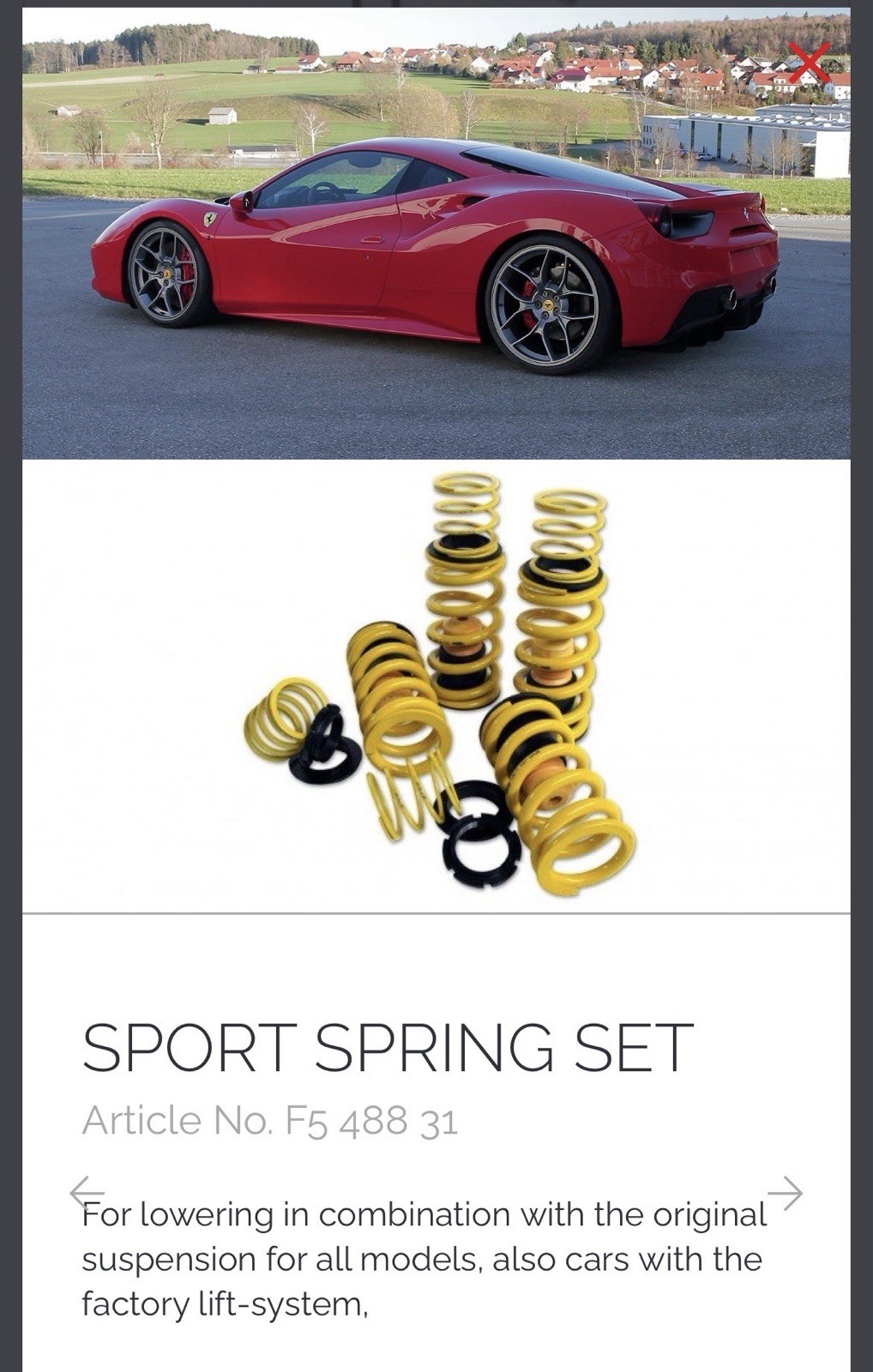 Ferrari 488 Novitec Lowering Springs Suspension Kit Ferrari 488 Novitec Lowering Springs Suspension Kit