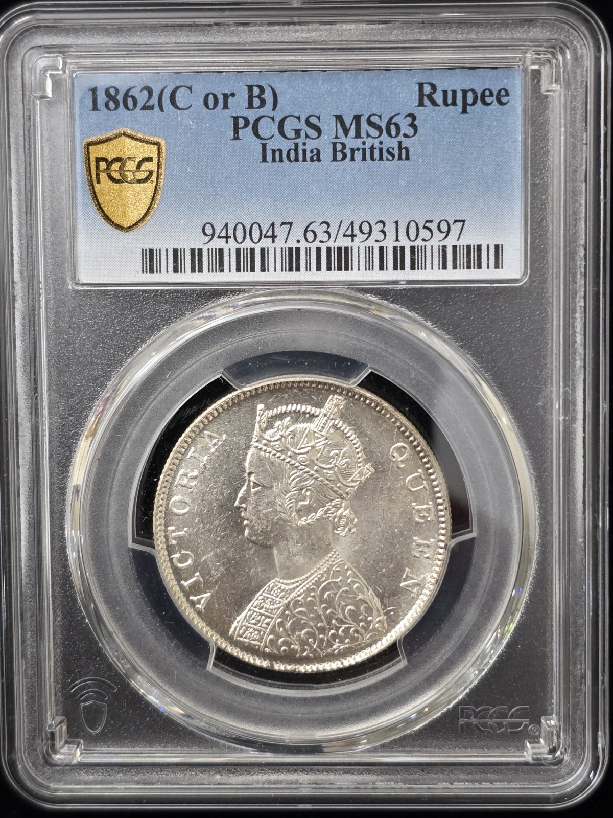1862 C Or B BRITISH INDIA SILVER RUPEE QUEEN VICTORIA PCGS MS63 1862 C Or B BRITISH INDIA SILVER RUPEE QUEEN VICTORIA PCGS MS63