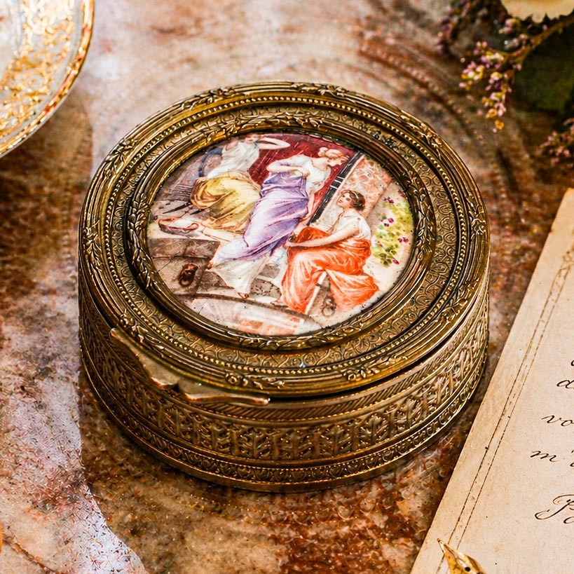 Lovely Antique 19th Century French Hand Painted Porcelain Neoclassical Box