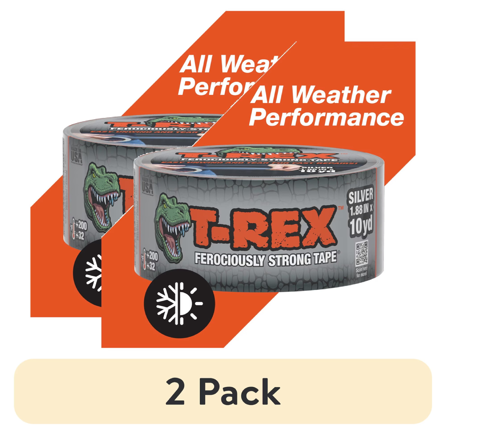 2 pack T-Rex Ferociously Strong Gunmetal Gray Duct Tape, 1.88 in. x 10 yd.