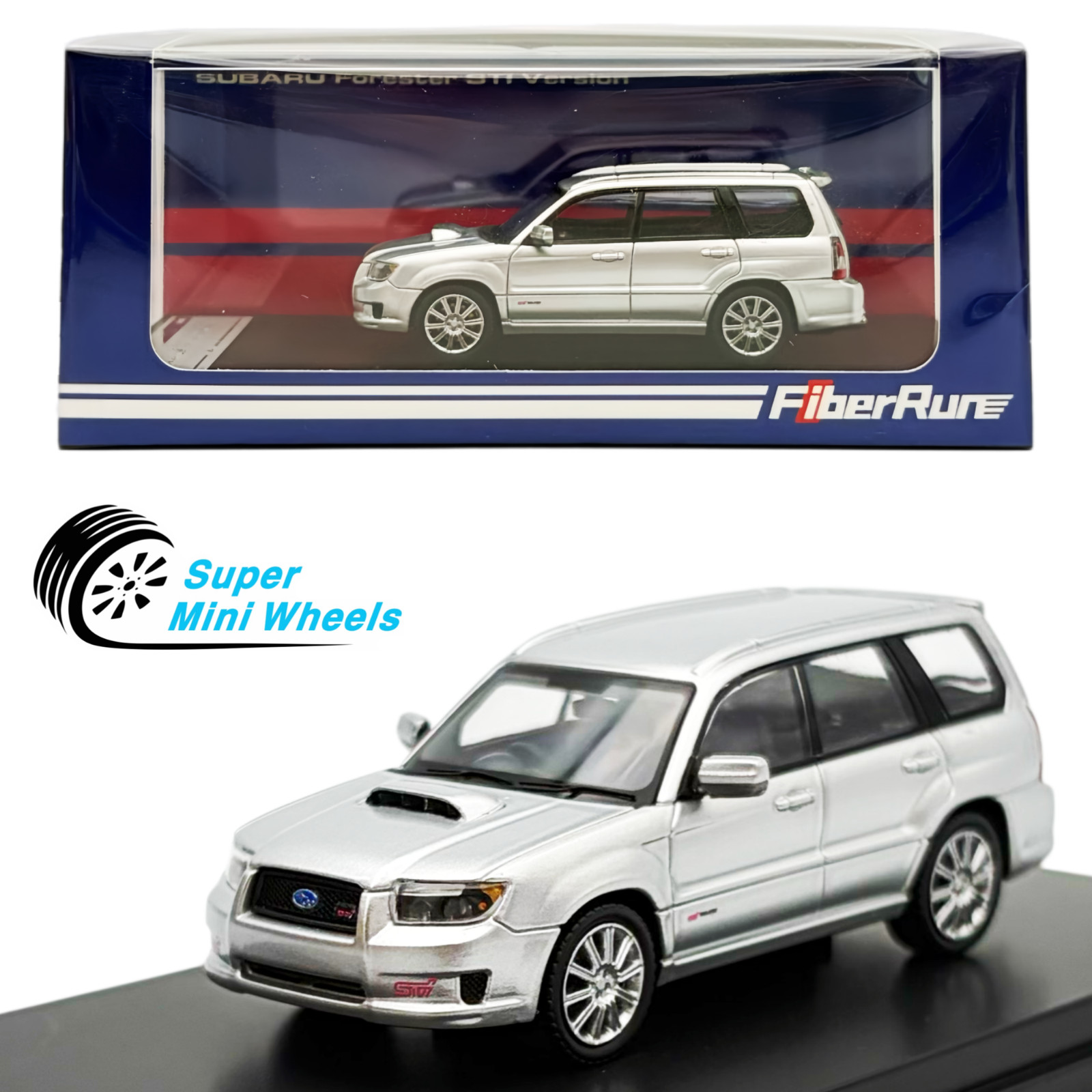 Fiber Run 1:64 Subaru Forester STI Version Silver Diecast Model