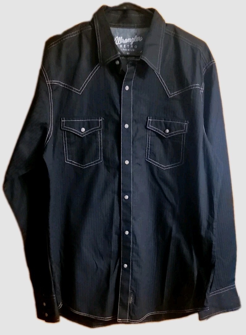 Wrangler Retro XL Mens Western Pearl Snap Shirt Navy Dark Blue Contrast Stitch Wrangler Retro XL Mens Western Pearl Snap Shirt Navy Dark Blue Contrast Stitch