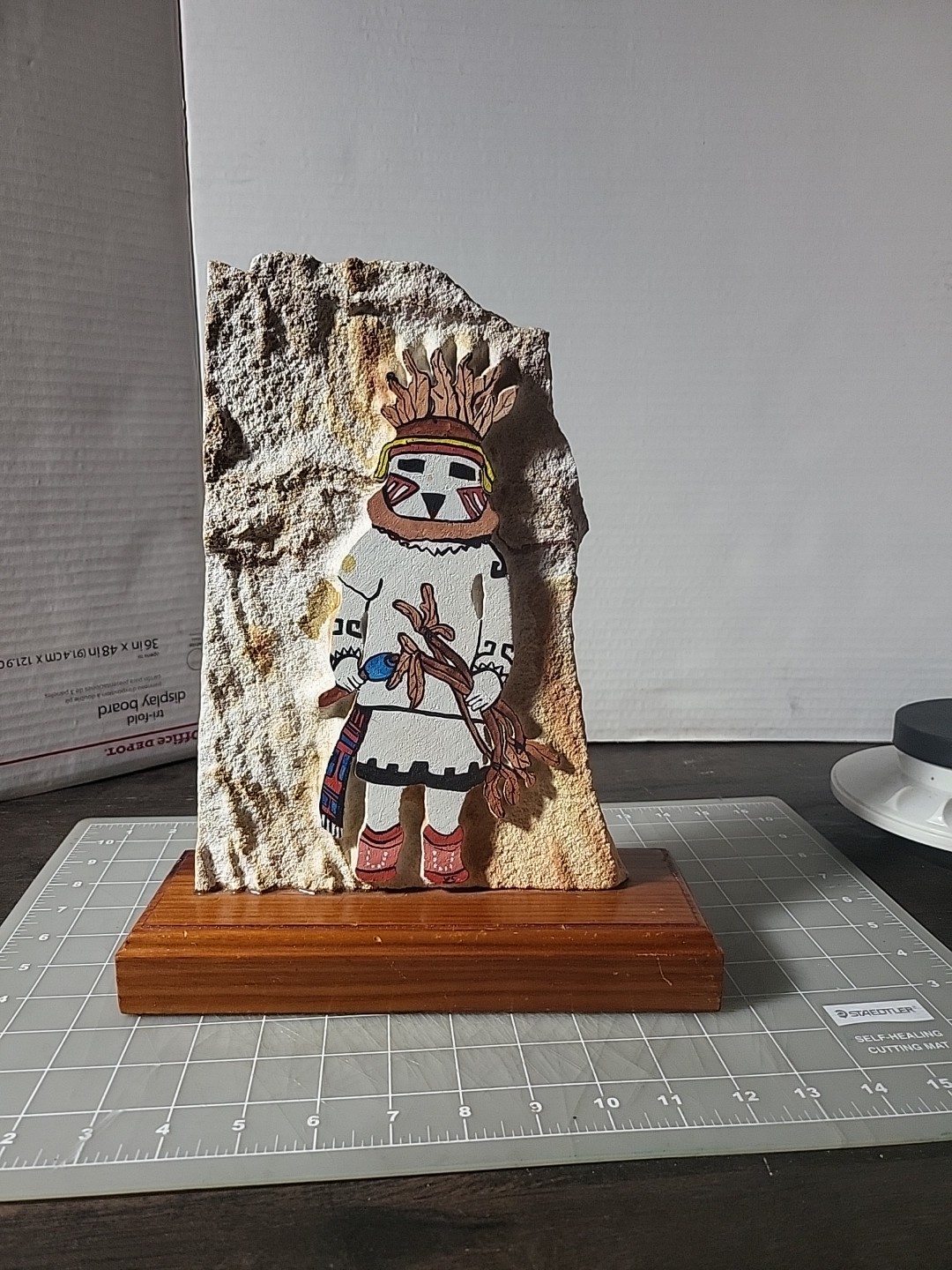 Colorful Hopi Kachina Painting On Stone Wood Mount Colorful Hopi Kachina Painting On Stone Wood Mount