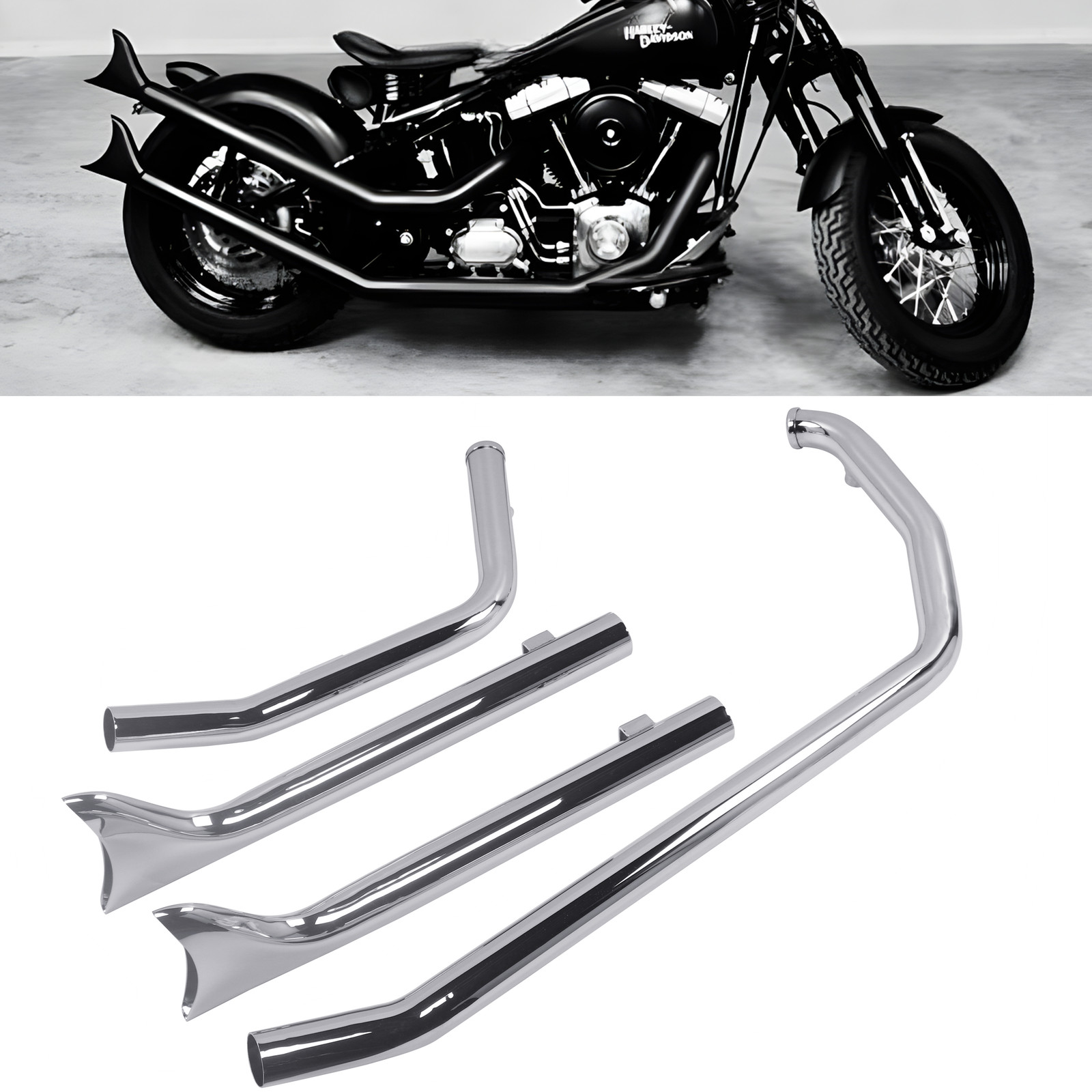 Fishtail Upsweeps for 86-17 Narrow Tire Harley Softail Exhaust Pipes Amazing`