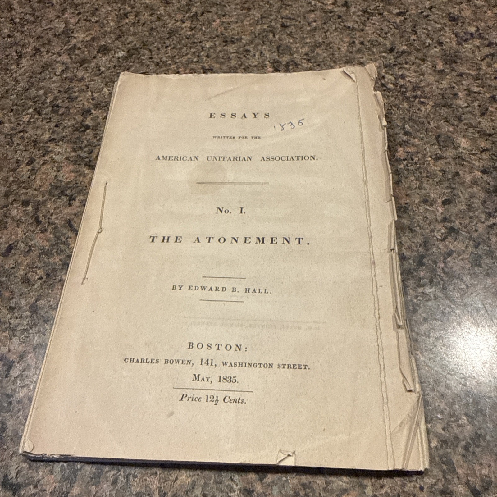 Antique Book The Atonement Edward Hall 1835 Untiarian Church Antique Book The Atonement Edward Hall 1835 Untiarian Church