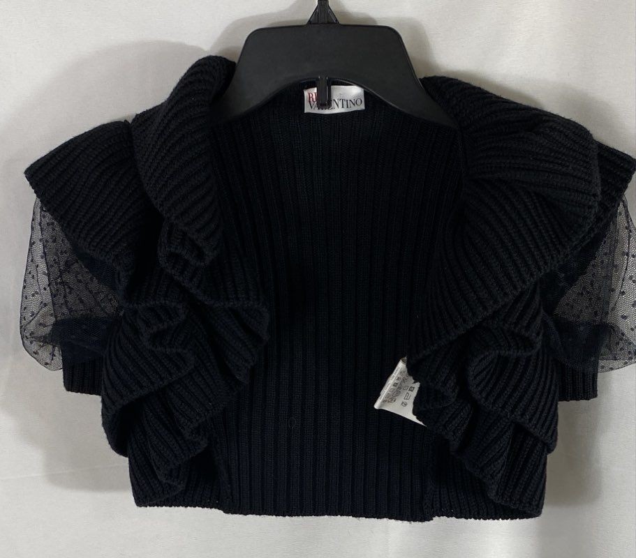 Red Valentino Women\'s Black Ruffle Mesh Polka Dot Wool Bolero Shrug M