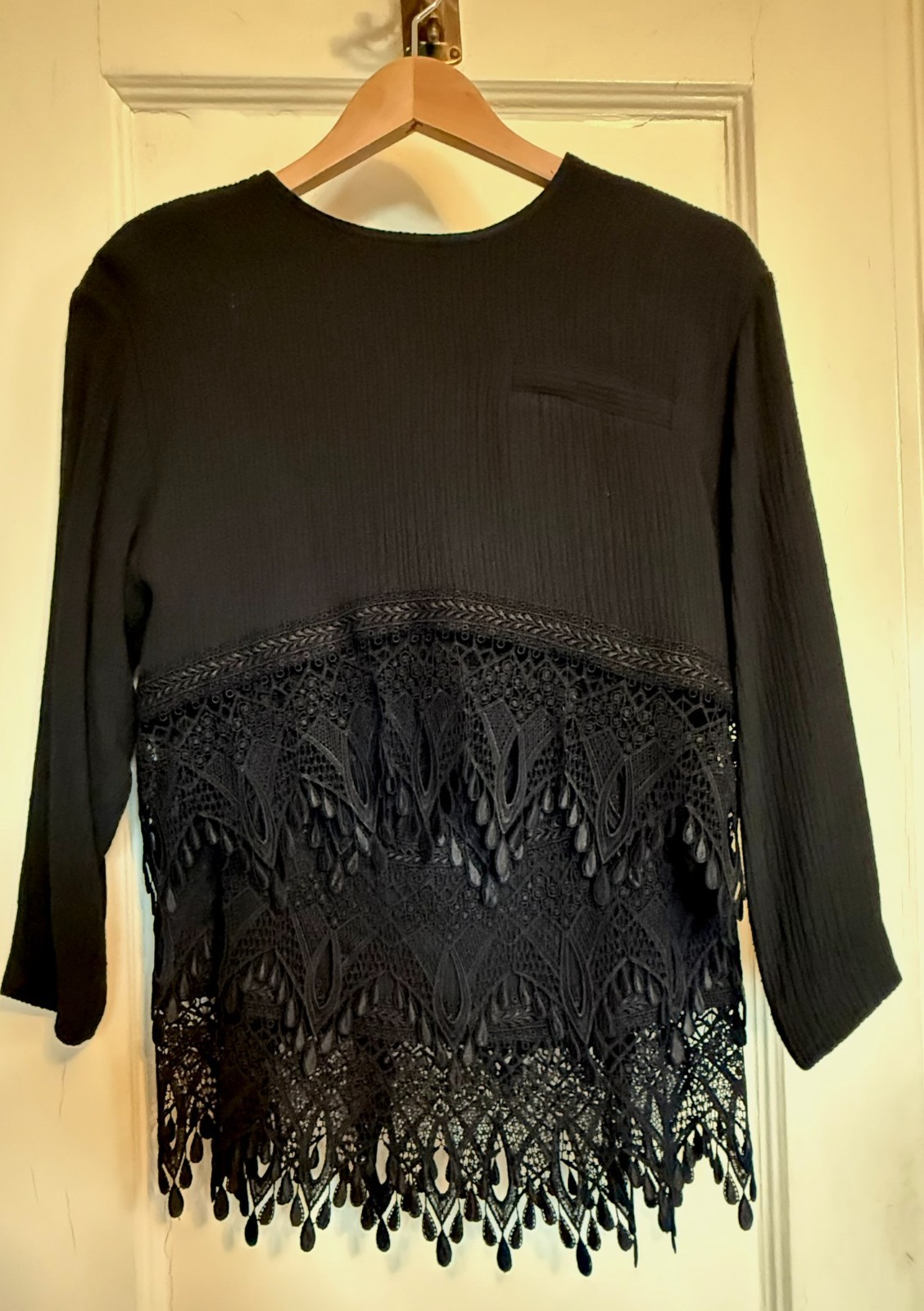 VTG 80s Karl Logan black top and skirt with ornate black lace trim