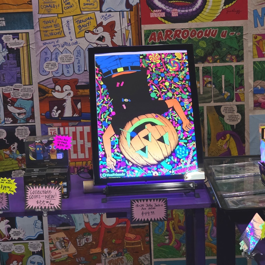 NYCC 2026 VeeFriends Jolly Jack-O Blacklight Screen Print Poster LE 100 Jim Rugg NYCC 2026 VeeFriends Jolly Jack-O Blacklight Screen Print Poster LE 100 Jim Rugg