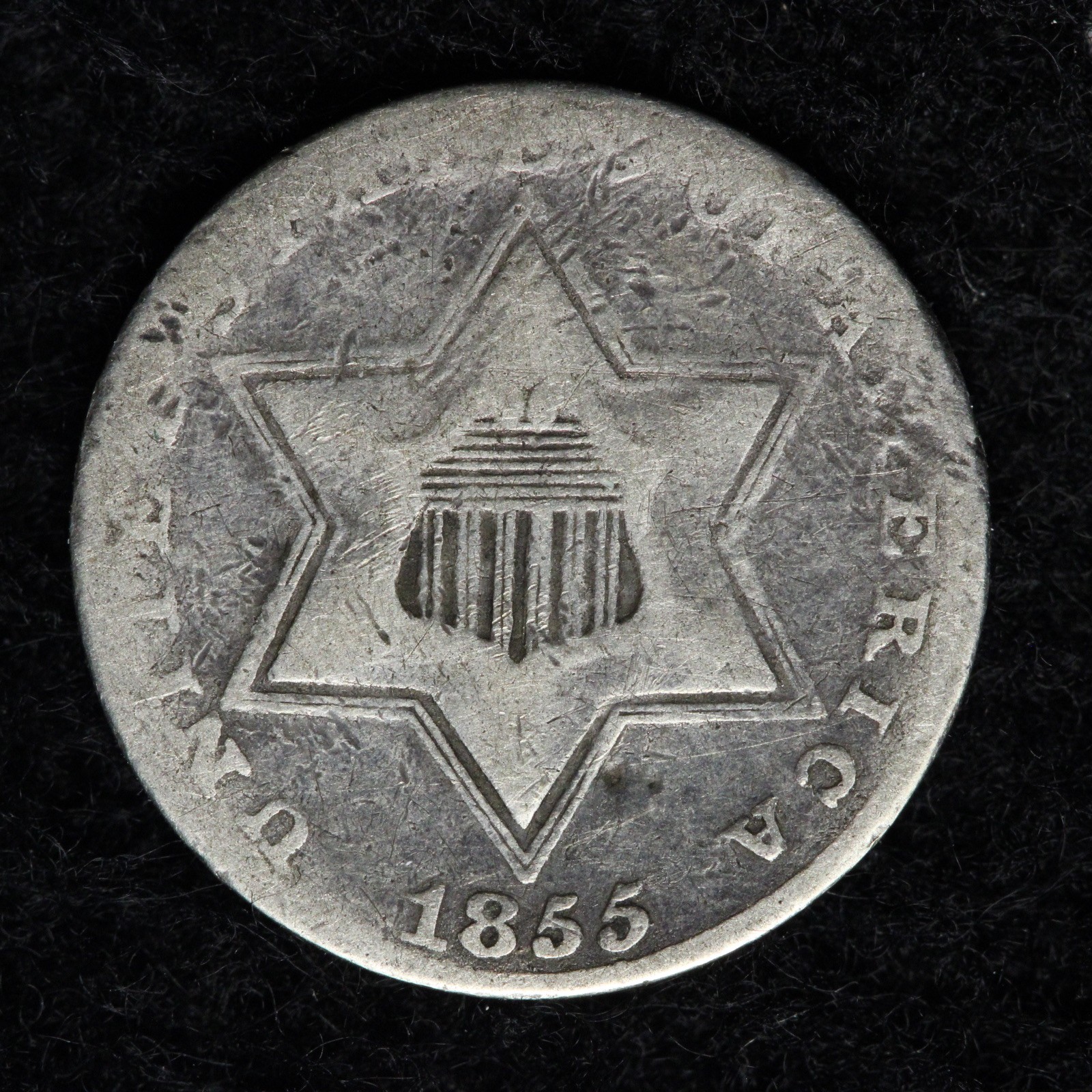 1855 Three 3 Cent Silver Piece FINE E217 IYDFN