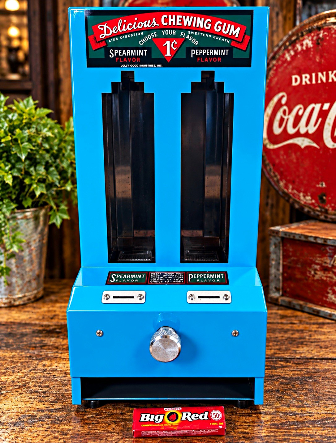 Jolly Good Industries Vintage Blue 1¢ Countertop Stick Gum Machine Jolly Good Industries Vintage Blue 1¢ Countertop Stick Gum Machine