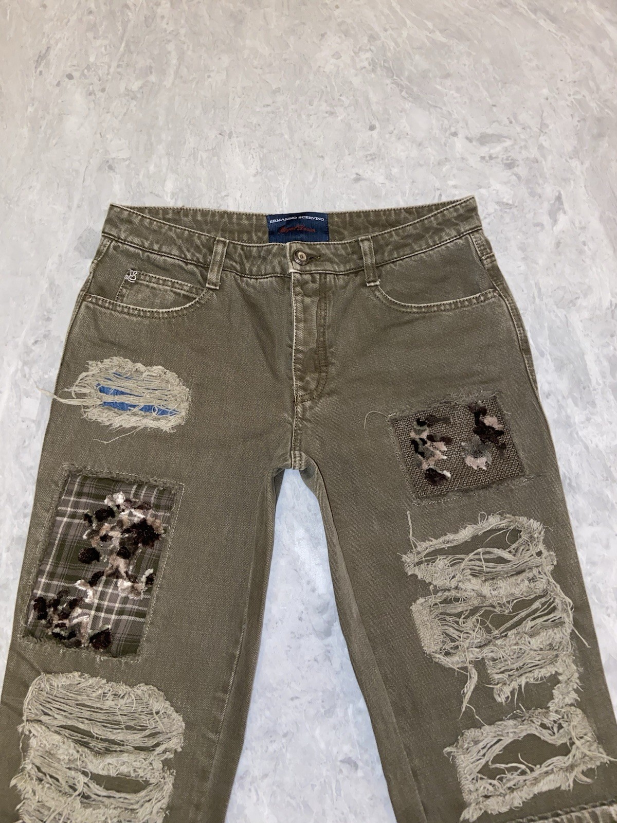 Ermanno Scervino Royal Denim Vintage Distressed Patchwork Jeans Khaki IT 40