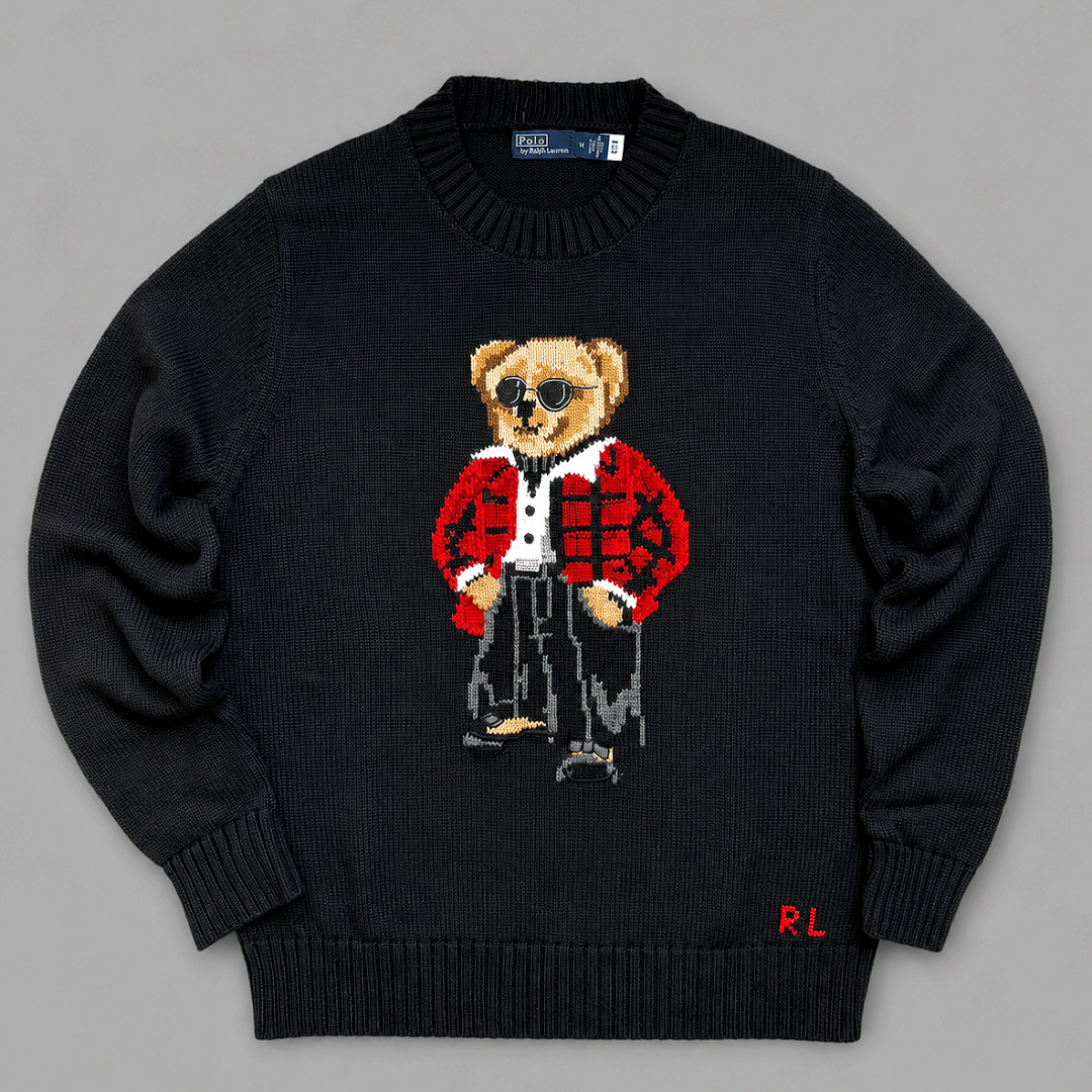 POLO PALPH LAUREN Red Trenchcoat Bear Black Sweater Women’s Small NWT POLO PALPH LAUREN Red Trenchcoat Bear Black Sweater Women’s Small NWT