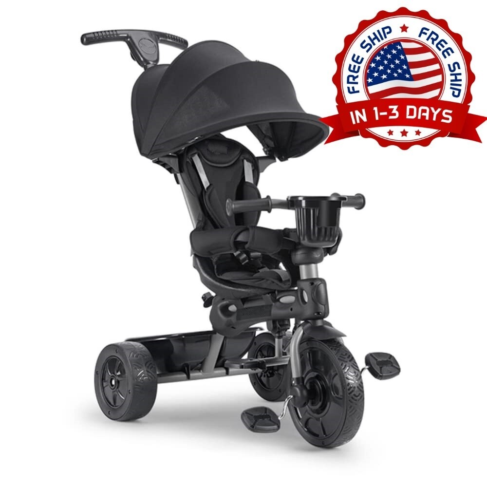 Triciclo para niños de 4 etapas con neumático delantero extra ancho negro US NEW