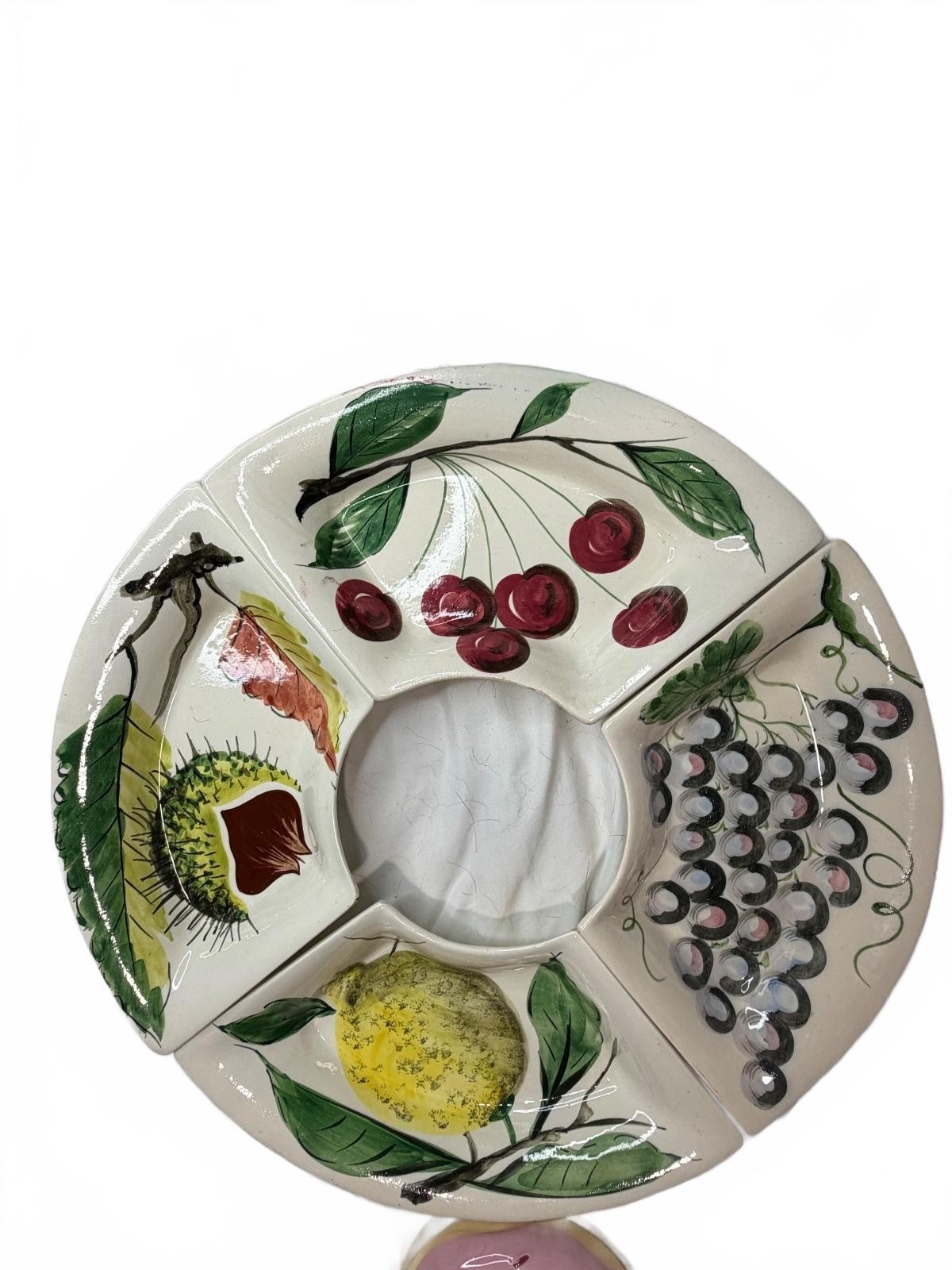 Italian Hand Painted Ceramic Divided Serving Tray with Fruit Motif Italian Hand Painted Ceramic Divided Serving Tray with Fruit Motif