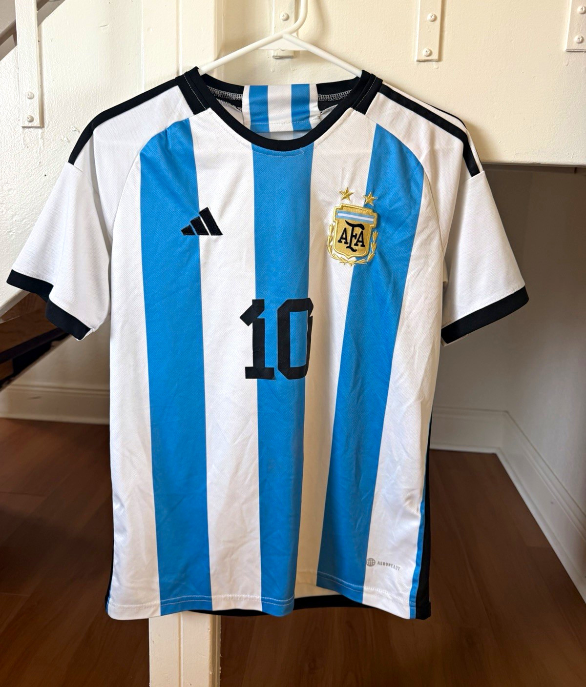 adidas Argentina AFA Soccer Jersey #10 Size S White/Blue Black Gold adidas Argentina AFA Soccer Jersey #10 Size S White/Blue Black Gold