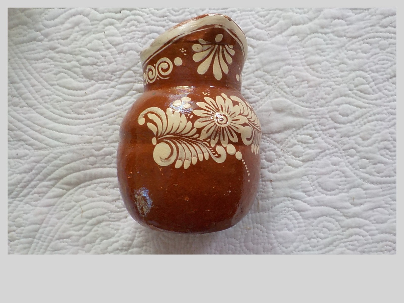 Vintage Hand Painted Mexican Folk Art Redware Pottery Pitcher 6.5 Vintage Hand Painted Mexican Folk Art Redware Pottery Pitcher 6.5