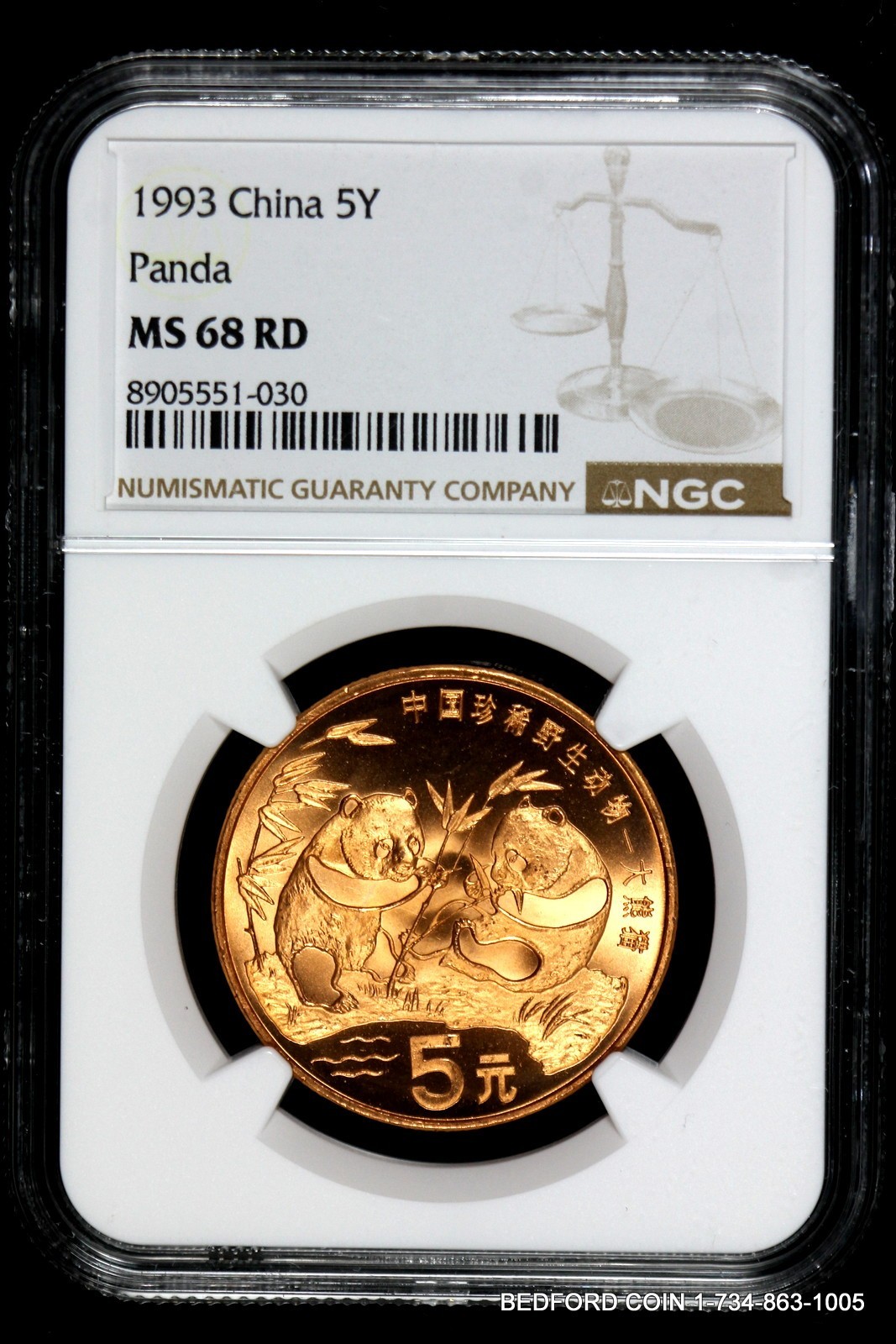 NGC MS68 RED 1993 CHINESE PANDA 5y CHINA    (BC30)