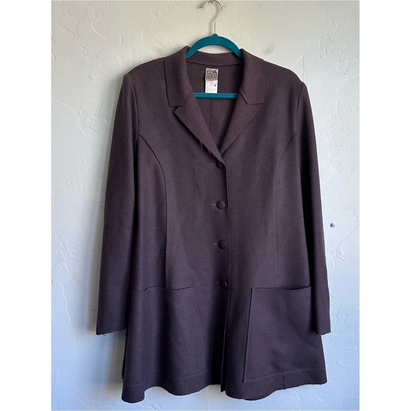 Vintage Lilith France Gray Wool Coat Medium Abstract Contemporary Lagenlook EUC