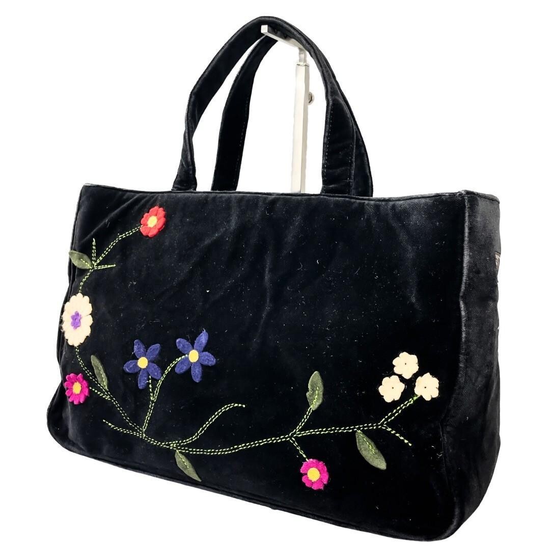 Dolce & Gabbana Black Velvet Floral Embroidered Tote Bag Women Italy 21cm