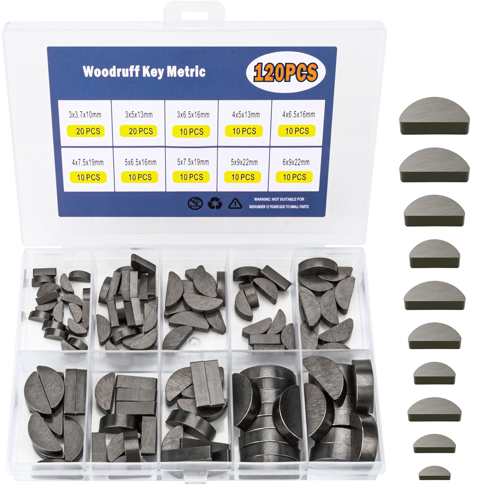Ofiswadi 120pcs Woodruff Key Assortment Kit, 10 Popular Sizes of Half Moon Ke... Ofiswadi 120pcs Woodruff Key Assortment Kit, 10 Popular Sizes of Half Moon Ke...