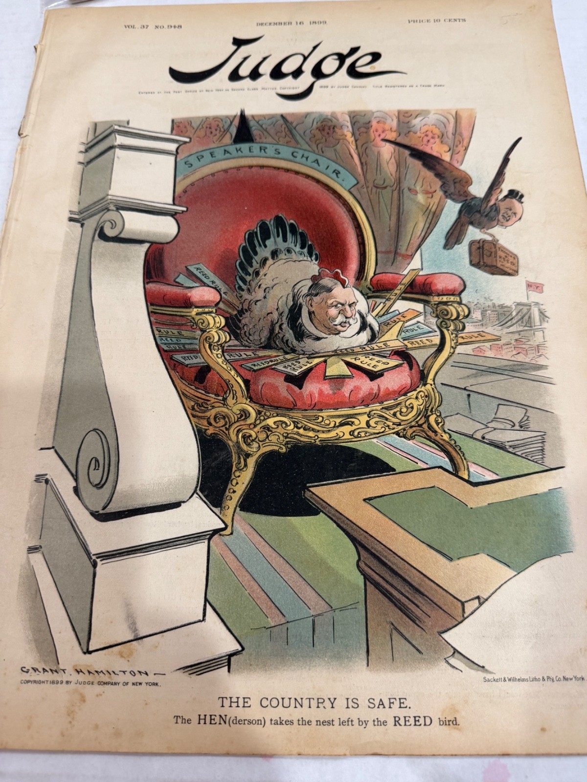 1899 Judge Magazine Grant Hamilton Cover Thomas Reed Political Cartoon 1899 Judge Magazine Grant Hamilton Cover Thomas Reed Political Cartoon
