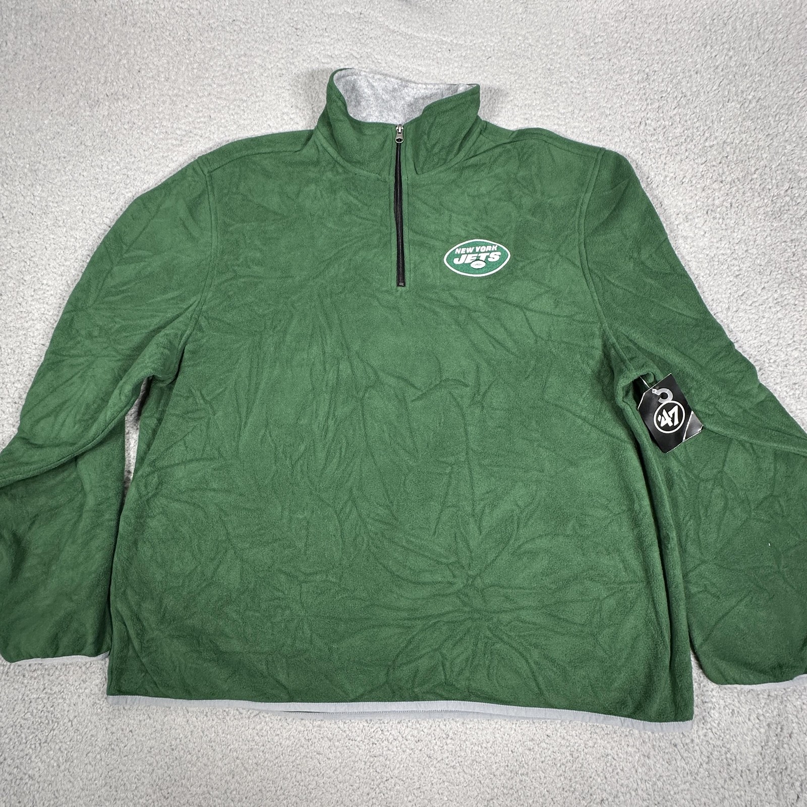 NWT New York Jets Pullover Mens XL Green Football Fleece Quarter Zip 47 Brand