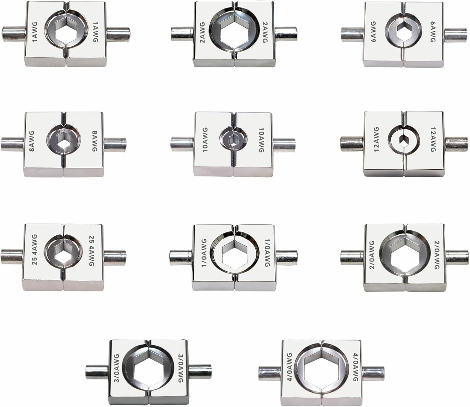 11 Pairs Hydraulic Crimper Dies Set for YQK-70, US Standard 12 AWG to 4/0 AWG, H 11 Pairs Hydraulic Crimper Dies Set for YQK-70, US Standard 12 AWG to 4/0 AWG, H