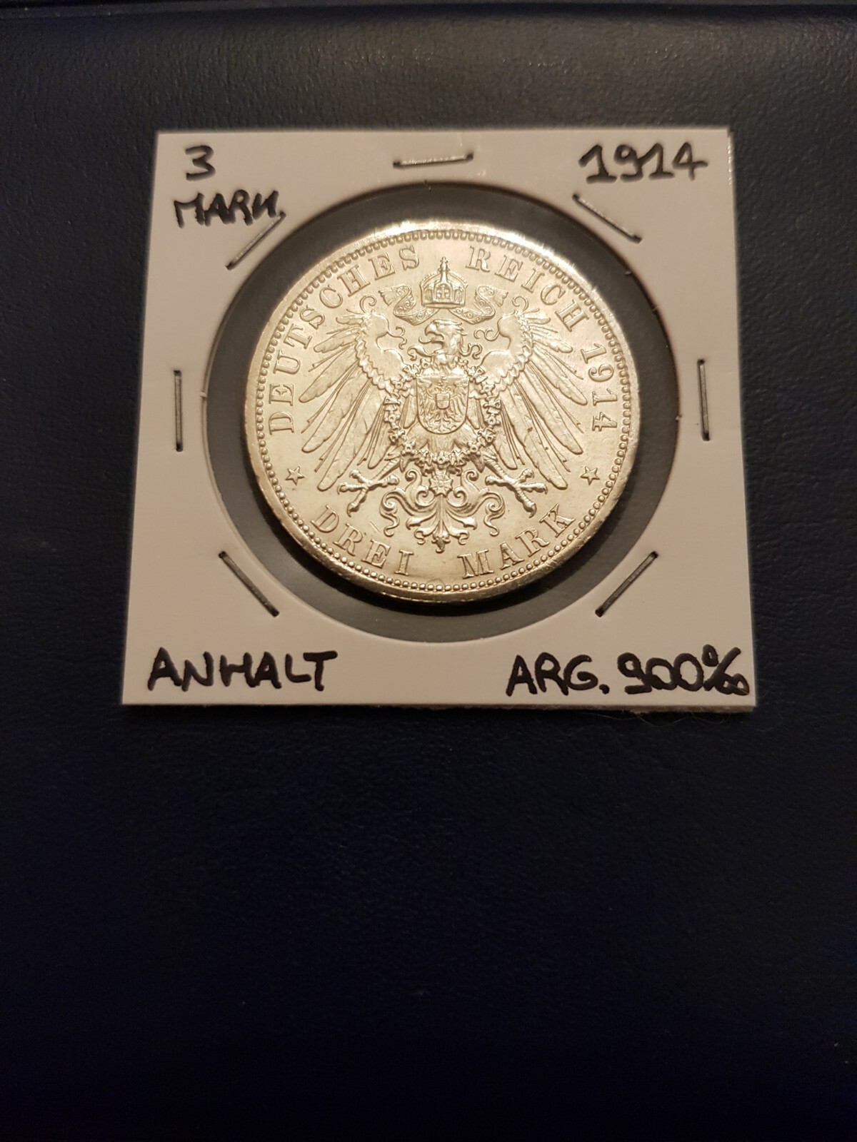 Silver coin 3 stamps 1914 Anhalt qFDC, Germany, 3 mark German States Silver coin 3 stamps 1914 Anhalt qFDC, Germany, 3 mark German States