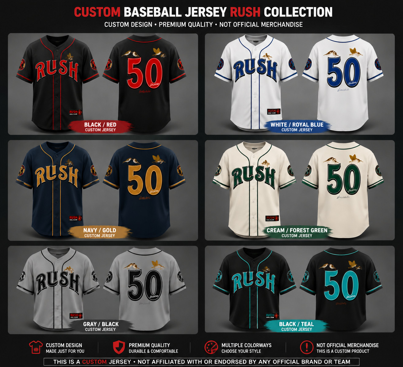 Collection Rush Fifty Something Tour Something Logo Baseball  Merch 50 Jersey