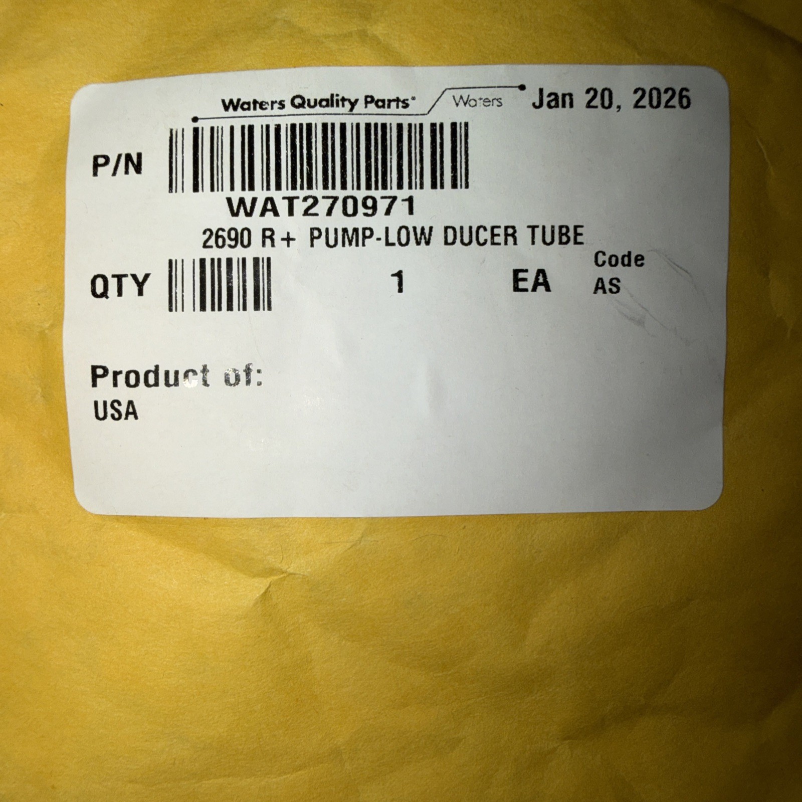Waters Quality Parts WAT270971 R Pump-low Ducer Tube 2690 Waters Quality Parts WAT270971 R Pump-low Ducer Tube 2690