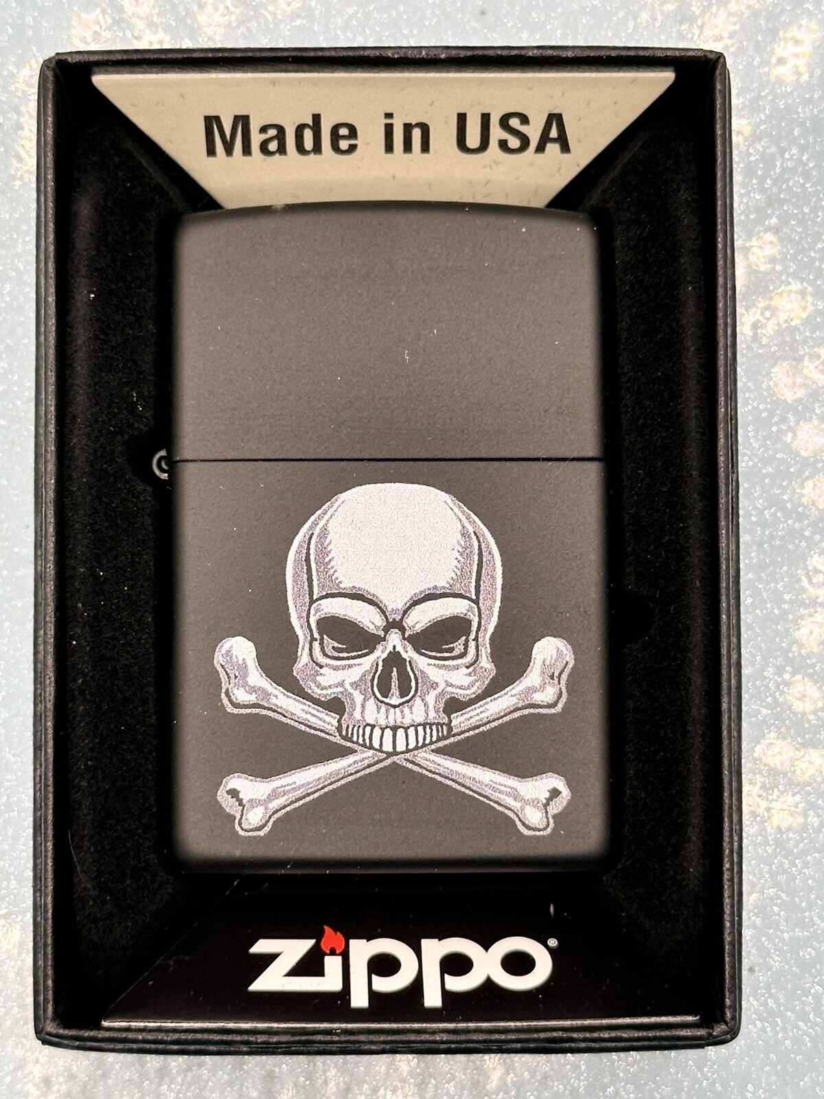2024 Skull Crossbones Design Black Matte Zippo Lighter NEW 29917 2024 Skull Crossbones Design Black Matte Zippo Lighter NEW 29917